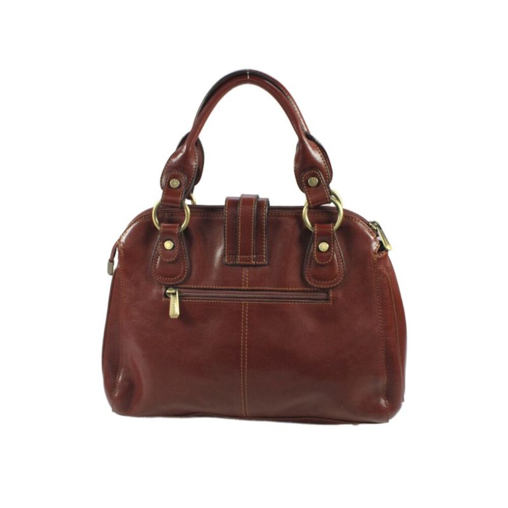 Hexagona Womens Double Handle Zip Top Leather Shoulder Handbag Brown - Picture 3 of 7